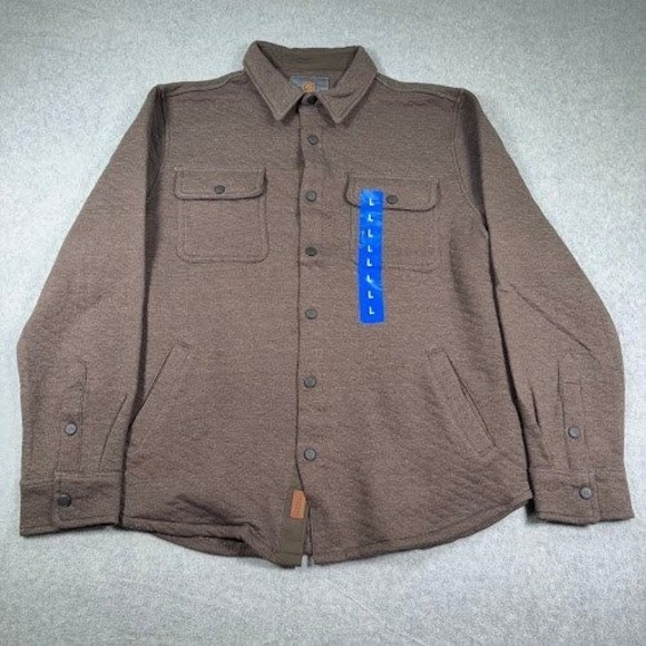 NWT Cloudveil Quilted Shacket Mens L Large BROWN Jacquard Knit Shirt Jacket Snap - Picture 5 of 9